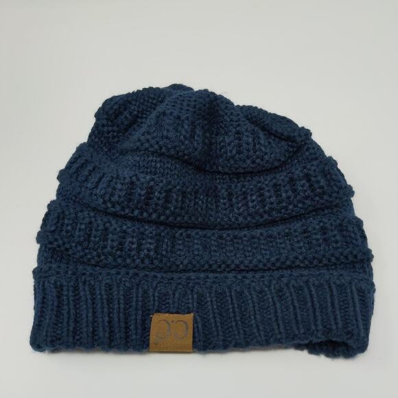 C.C. Women's Cable Knit Beanie Hat Blue Pom Pom Soft Warm 100% Acrylic - Picture 7 of 13